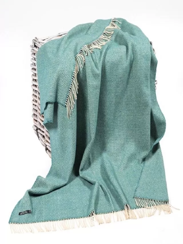 Sweater Shop Wool and Cashmere Turquoise Herringbone Throw Col: 1417