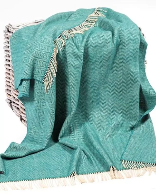 Sweater Shop Wool and Cashmere Turquoise Herringbone Throw Col: 1417